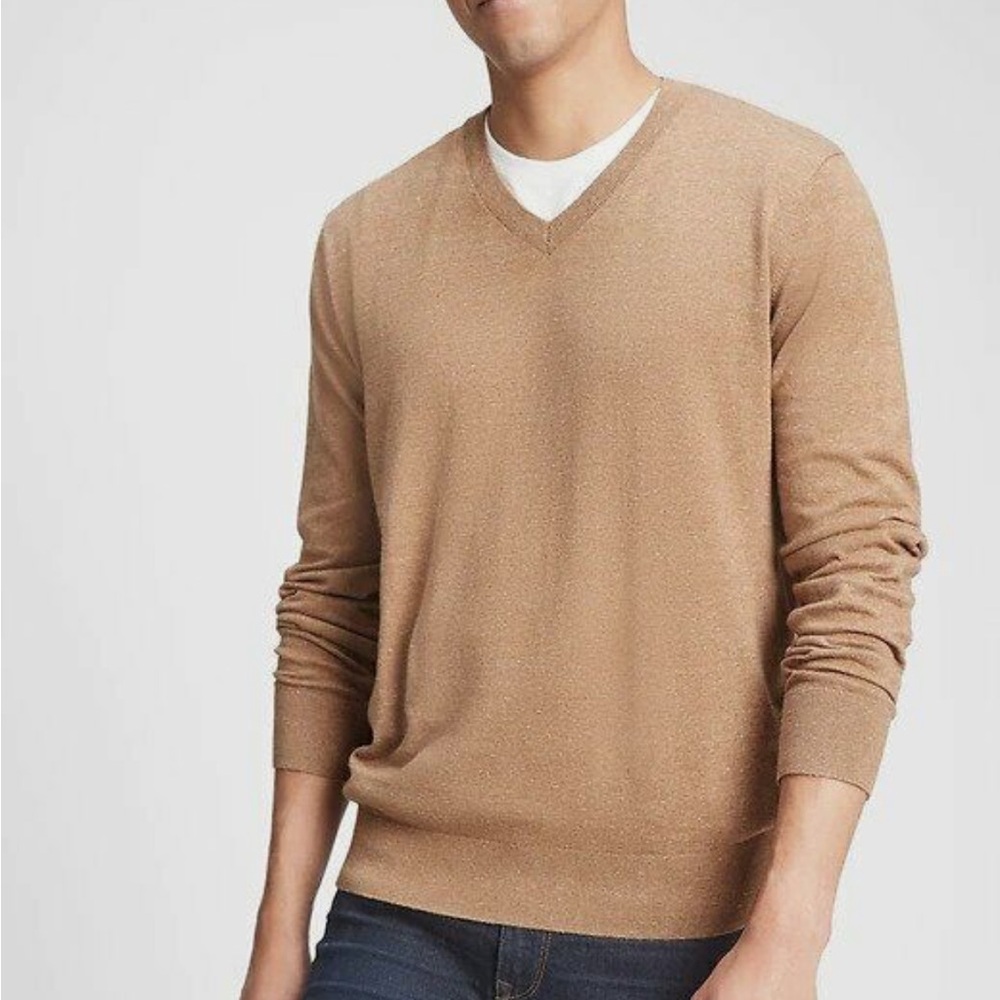 GAP FOR GOOD SWEATER CAMEL HEATHER V NECK COTTON BLEND MENS SIZE XL NWOT